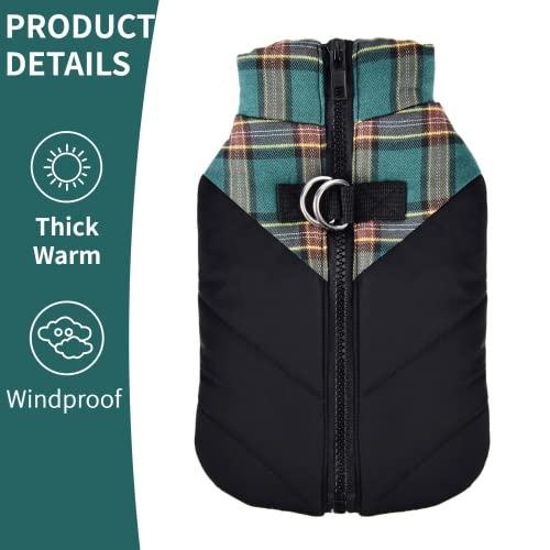 Plaid Dog Coats For Small Dogs Girl Boy Winter Jacket With Harness Hole Vest Warm Clothes For Cold Weather (X-Small, Green) #TOP4