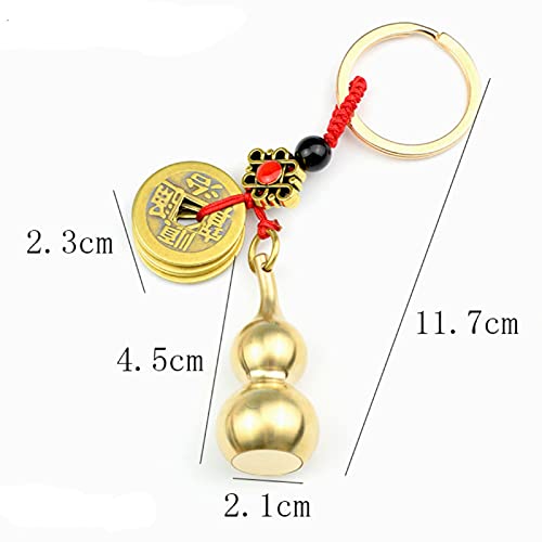2 Pcs Chinese Gourd Brass Wu Lou Keychains With Feng Shui Coins And Chinese Knot Pendant Key Rings For Lucky Wealth Fortune Longevity, Wealth And Success Home Decor Tassels #TOP1