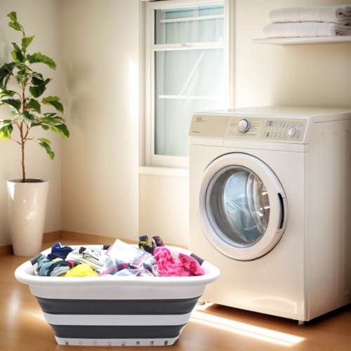 Image of SAMMART Collapsible Plastic Laundry Basket - Foldable Pop Up Storage Container /Organizer - Space Saving Hamper /Basket (3 Handled Rectangular, Black)
