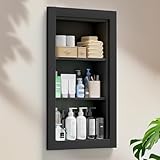 Fuwnvuwn 14x24 Recessed Medicine Cabinet, Medicine Cabinet No Mirror, Wood Medicine Wall Niche with 3-Tiers Shelves for Living Room, Bathroom Storage, Texture Black