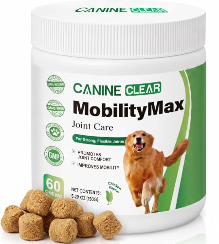 Canine Clear MobilityMax Plant-Powered Joint Supplement for Adult Dogs Aged 6+ - Hip and Joint Care with Glucosamine Hyaluronic Acid Turmeric and Green-Lipped Mussel - 60 Soft Chews Chicken Flavour