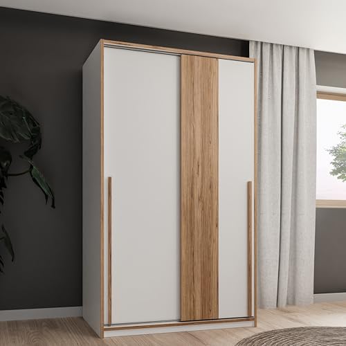 Forte SMARTROOM Kleiderschrank 120, Moderner Kleiderschrank, 2-türig, Schwebetürenschrank, Holzwerkstoff, Eiche Holzdekor, 118,8 cm breit x 215 cm hoch x 57,4 cm tief