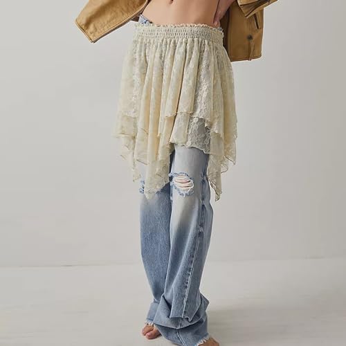 Image of Women's Y2k Lace Half Slip Skirt Low Rise Pleated Ruffle LaceTrim Mini Skirt Layered Flowy Short Skirts Underskirt