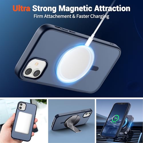 Image of SUPFINE Magnetic for iPhone 11 Phone Case with Screen Protector (Compatible with MagSafe) (Military Grade Drop Protection) Translucent Matte Shockproof Phone Cover,Dark Blue