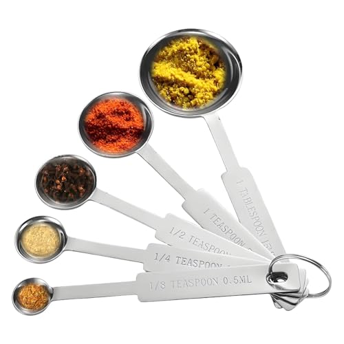 5 Pcs Measuring Spoon Set, Stainless Steel Teaspoon, Tablespoon with Metric and UK Measurements, for Baking, Liquid and Solid - 0.5ml, 1.25ml, 2.5ml, 5ml, 15ml