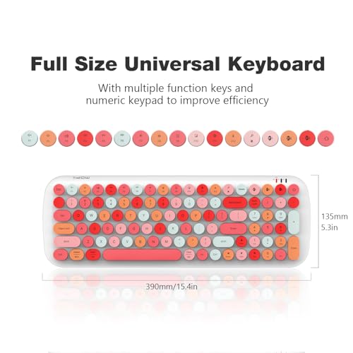 Image of KNOWSQT Bluetooth Keyboard - White Colorful Multi Device Wireless Typewriter Keyboards - Round Keycaps 100 Keys Cute Keyboard for Windows, Laptop, PC, Tablet, iPad, iPhone, Chrome