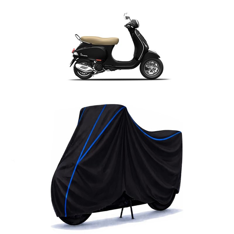 Image of Scooty Cover Water Resistant for VXL 125 | Universal Scooter & Bike Cover | Heavy Duty UV Dust, Rain & Scratch Protection | Elastic Fit All Weather Indoor Outdoor | Black with Blue Piping