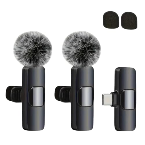 RJP 2.4G Mini Wireless Lavalier Microphone with Windscreen - Noise Cancelling Clip-on Mic for YouTube, Podcasting, Video Recording, USB-C, Rechargeable, Ideal Wireless Microphone for iPhone & PC