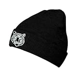 Tiger Black Beanie Hat for Men Women Embroidered Knit Winter Beanies Cap