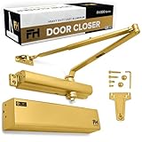 Commercial Door Closer Automatic Heavy Duty High Traffic Adjustable ANSI/BHMA Grade 1 Standard, UL Listed ADA Compliant Hydraulic Backcheck Delayed Action Latch Speed 1-6 Power (1, Matte Gold)