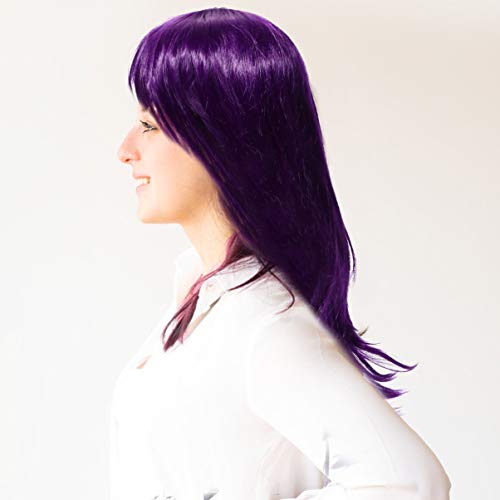 PIXNOR Peruca Feminina de Cabelo Roxo Resistente Ao Calor de Seda Longa Ondulada Encaracolada Peruca
