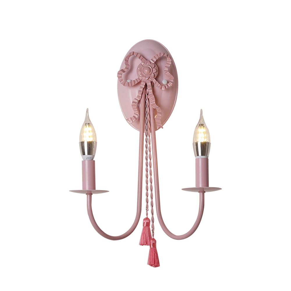 HUAYUSEDF Gold Candle Wall Sconce Modern Minimalist Pink Girl's Room Light Fixture Antique Indoor Hallway Mounted Lamp Bedroom Mid Century Lighting for Living Porch Stairs Aisle(Pink)