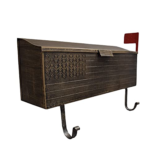 Image of Oakland Living AZ620-ANTIQUE-BRONZE Antique Bronze Patriotic Metal Outgoing Mail Flag and Newspaper Hangers Wall Mount Mailbox