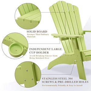 Psilvam Adirondack Chair Oversized Poly Lumber Fire Pit Chair with Cup Holder 350Lbs Support Patio Chairs for Garden Weather Resistant Adirondack Chair Looks Like Real Wood 2 Green