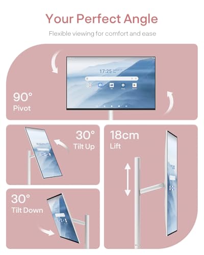 Image of SYLVOX 32 inch Portable Tablet on Wheels, Smart Touchscreen Monitor, Standbyme-Style, Android 14, 10,000mAh Battery (4-5H), 1080P, 8GB RAM 128GB Storage, Full Swivel, Google Play, White