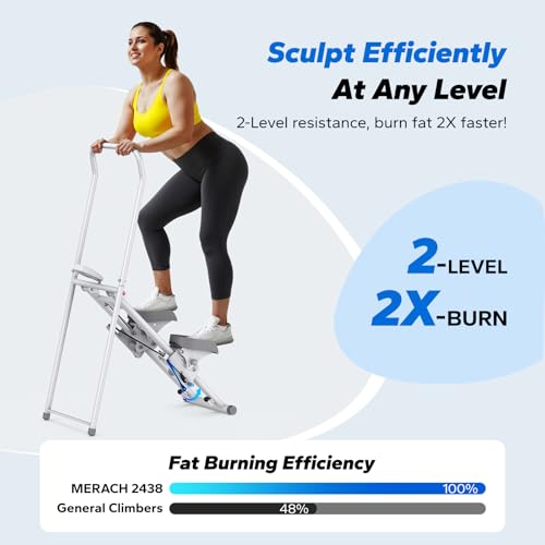 Image of MERACH Stair Stepper for Home Gym Exercise, New Version Stairmaster for Full-Body Workout, Compact Folding Stair Climber with Extended Step Range, Adjustable Handlebar /Pedal