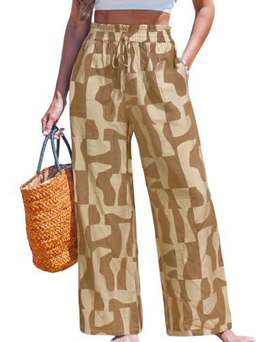 Image of CUPSHE Women's Wide Leg Beach Pants - Tropical Floral with Pockets Plus Size Casual Flowy Vacation Bottoms