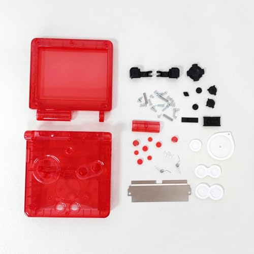 Image of Hzxkqmil Replacement Full Shell Case Kit for Gameboy Advance SP Console | Custom Transparent Housing DIY Clear Cover with Buttons Screws Repair Parts + Screwdrivers Tools for GBA SP (Clear Red)