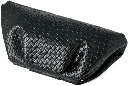 Image of Women's Woven Evening Bag Ruched Dumpling Clutch Purse Detachable Chain Crossbody Bag