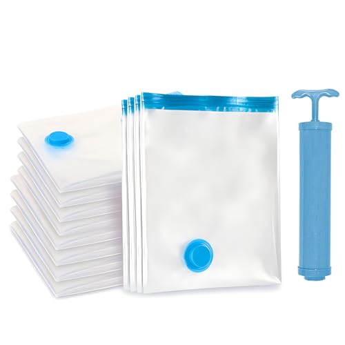 Salubohum Set di 12 Sacchetti Sottovuoto (4*40x60cm, 4*60x80cm, 4*80x100cm), Sacchetti Sottovuoto Vestiti, Sacchetti Sottovuoto Salvaspazio con Pompa a Mano, Adatto per Vestiti, Piumini e Coperte