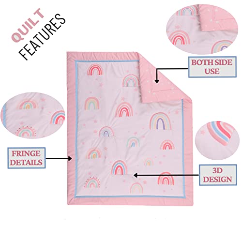 Geapul 6Pcs Soft Crib Bedding Set For Boy Girl,Crib Quilt,Crib Sheet *2,Toddler Pillowcase*2,Crib Skirt Machine Wash Animals Elephant Dinosaur Crib Bedding Set #TOP4