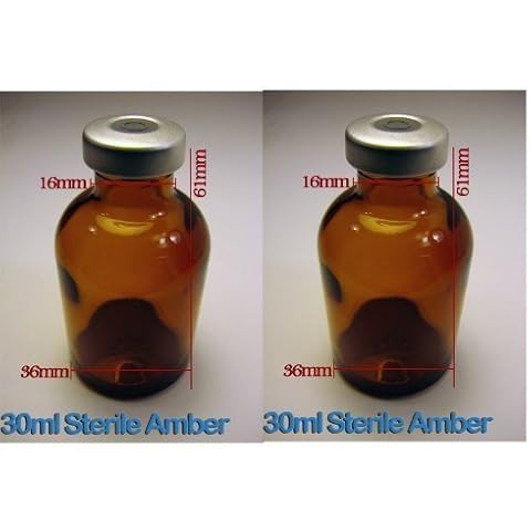 2 Pack 30ml Empty Amber Borosillicate Sealed Sterile Serum Vials Cover