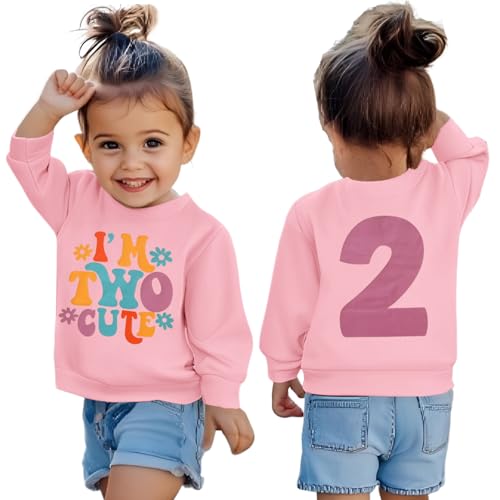 KEKEMI - Toddler Girl Birthday Sweatshirt, I'M Two Cute Birthday Girl Outfit 2T B-Day Party Long Sleeve Shirt, Cute Fall Tee Shirt, Pink, 2 Años