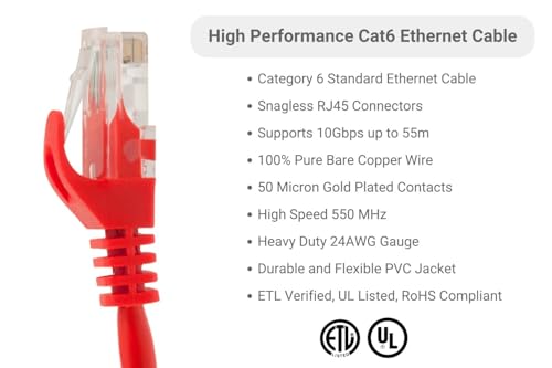 Cable de red Cat6 UTP patch cord 10 ft rojo RJ45 miniatura 2