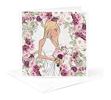 3dRose Blonde Haired White Bride with Plum Botanicals and Wedding Dress 1 Greeting Card with envelope