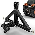 3 Point 2" Trailer Hitch Receiver and Towing Ball Hitch with Hook Heavy Duty Tractor Drawbar 3 Pt Quick Hitch Attachment for Kubota, John Deere Category 1 Subcompact Tractor Farm Equipment(Black)