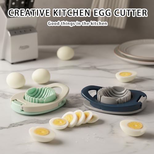 Egg Slicer for Boiled Eggs, 2 Pack Boiled Egg Cutter Set, Hard Boiled Egg Slicer for Perfectly Even Slices, Compact and Lightweight Design for Easy Storage(Gray Green + Blue Gray) - Image 6