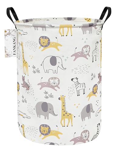 FANKANG Storage Basket, Nursery Hamper Canvas Laundry Basket Foldable with Waterproof PE Coating Large Storage Baskets for Kids Boys and Girls, Office, Bedroom, Clothes,Toys(Lovely Animals )