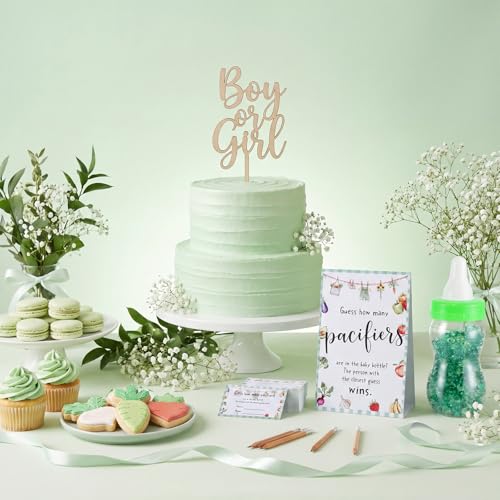 Image of Roowest 512 Pcs Baby Shower Games Guess How Many Pacifiers Sign 100 Small Guessing Games 10 HB Pencils 750ml Milk Bottle 400 Acrylic Pacifiers Decoration for Guest Gender Reveal (Green,Locally Grown)