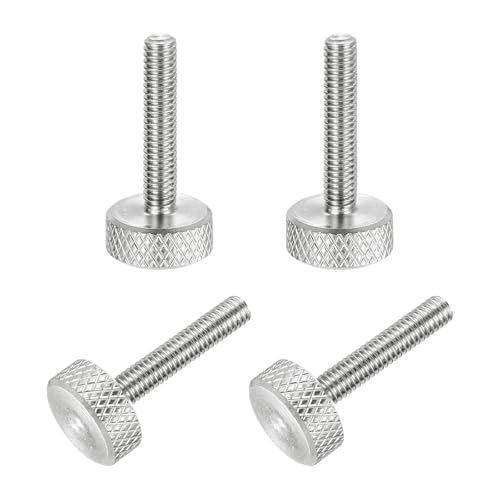 MECCANIXITY 4 Pcs M4x20mm Flat Head Knurled Thumb Screws, 304 Stainless Steel Fully Threaded Thumbscrew Bolts Fasteners for PC Computer Cases Graphics Card, Silver