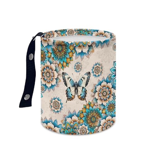 Image of Car Trash Can Car Bag Accessories Interior Butterfly Boho Flower Garbage Bin Hanging Portable Dustbin Bin Waste Basket Collapsible Small Trash Can Easy to Clean