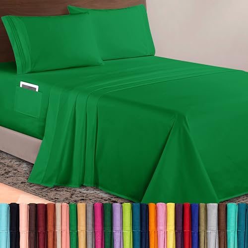 Image of Elegant Comfort Luxurious 1500 Premium Hotel Quality Microfiber 4-Piece Sheet Set, 18-24 Inches Deep - Extra Deep Pocket Sheets - Ultra Soft 4PC Deep Pocket Sheets, Queen, Emerald Green
