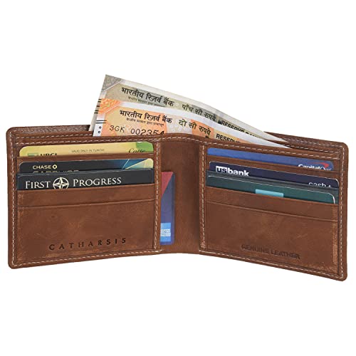 Image of Catharsis Aillard Top Grain Men's RFID Protected Genuine Tan Leather Wallet for Men | 6 Debit /Credit Card Slots I 2 Currency Compartments