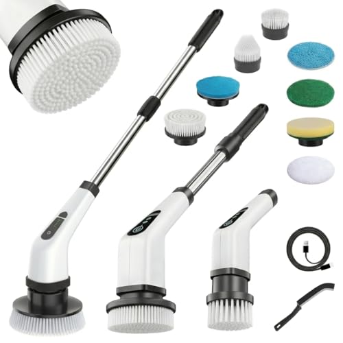 Image of Premium 9 in 1 Electric Spin Scrubber | Cleaning Brush Scrubber for Home | Full Body Waterproof Cordless | Adjustable & Detachable Handle | Bathroom, Tub, Tile, Floor, Car