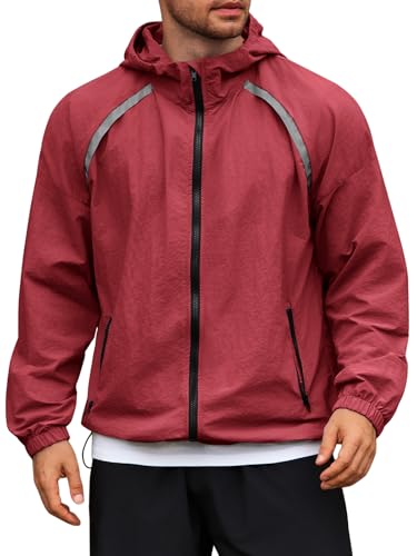 Yousify Jaqueta masculina leve, com capuz e zíper, refletiva, sem forro, casaco de secagem rápida pa