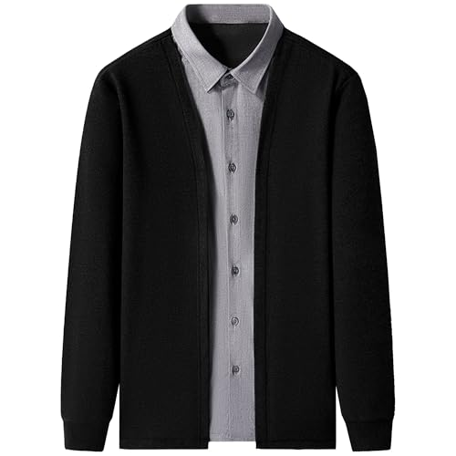 Men's Fake 2 Pieces Business Sweater Long Sleeve Slim Fit Knit Sweater Casual Classic Lapel Sweaters