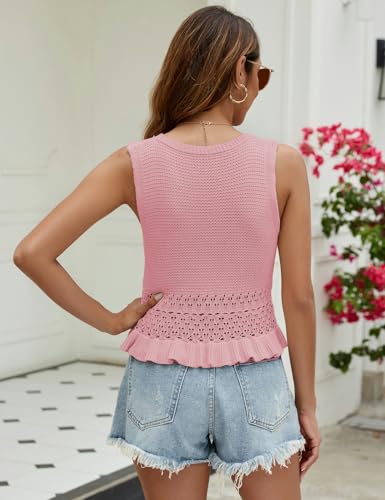 Image of CiCiBird Women Cute Crop Sweaters Vest Knit Sleeveless Pullover Tops Crochet Ruffle Hem Tank