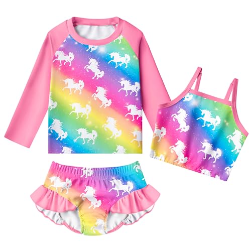 LQSZ Girls Rash Guard Sets Long Sleeves Swimsuit 3 Pieces Tankini Bathing Suit Swimwear for Girls 3-12 Years - Main Image