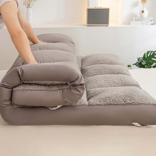 Materasso futon in lana d'agnello spesso e caldo, per letto matrimoniale, pieghevole, con cinghie posteriori per una facile conservazione (150 x 200 cm, 4 kg, grigio)
