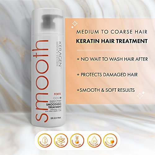 Keragen - Brazilian Keratin Smoothing Treatment, Blowout Straightening System For Dry And Damaged Hair - Forte, Sulfate Free - Eliminates Curls And Frizz, Medium To Coarse Hair (32 Oz) #TOP3