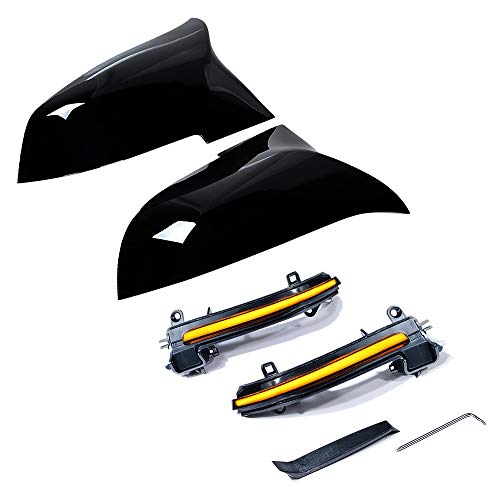 AstraDepot Glossy Black Side Mirror Cap Cover and Turn Signal Light Marker Lamp Fit For 1 2 3 4 Series 2012-2016 F20 F212014-2018 F22 Coupe 2012-2015 F30 F31 2014-2018 F32 F33 F36 2013-2015 X1 E84