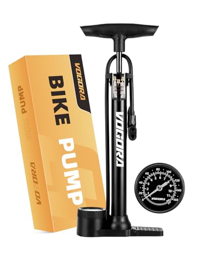 Fahrradpumpe VOGORA mit Hochdruck-Manometer, 160 PSI Luftpumpe Fahrrad mit Presta & Schrader Ventilen, Fußpumpe für Reifen, Bälle & Luftartikel