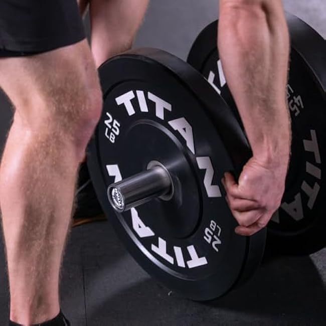 Titan Fitness 45 LB Single Economy Series Black Olympic Bumper Plate, Durable Rubber Exterior with Steel Core, Weightlifting and Strength Training Weight Plate