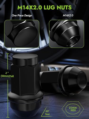 Image of AUTOPTIM M14x2.0 Lug Nuts - Replacement for 2004-2014 Ford F150, 2003-2014 Ford Expedition, 2003-2012 Lincoln Navigator, Black 13 /16 inch 21mm Hex, OEM Factory Style Closed End Wheel Lug Nuts (24pcs)
