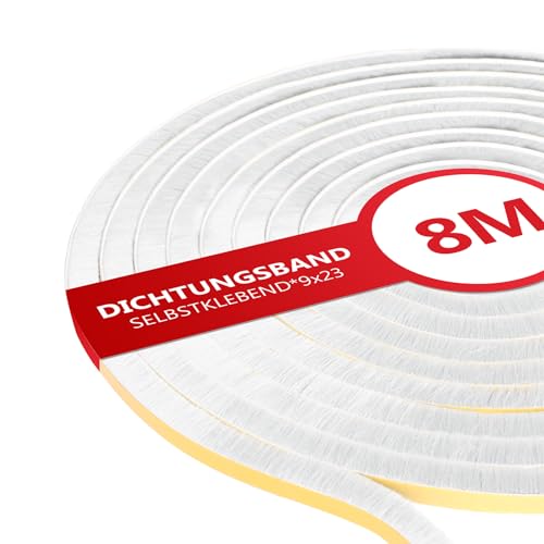 XEEINC 8m Guarnizione a Spazzola Adesiva, 9mm(L) X 23mm(P) Guarnizione Spazzola Porta Finestra, Paraspifferi Guarnizione per Porta Blindata, Isolamento Acustico, Anti-Collisione - Blanca