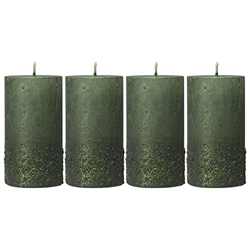 Green Christmas Candles with Glitter, Set of 4, 110x60 mm